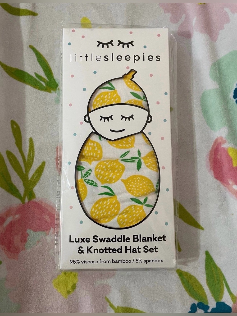 Little Sleepies Lemons Bamboo Swaddle Blanket and Hat Limited Edition NWT